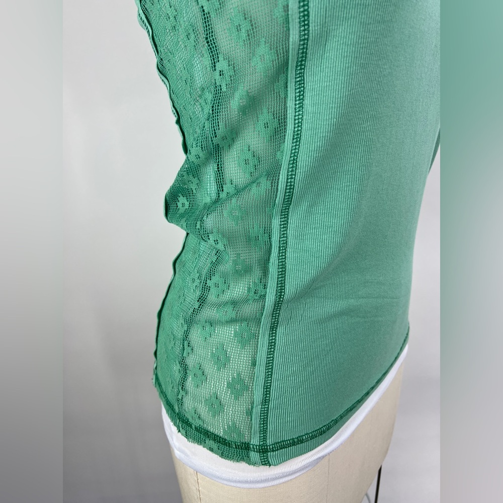 303B-GREEN. POL Ribbed Tank Top With Mesh Detail - Picture 7 of 7